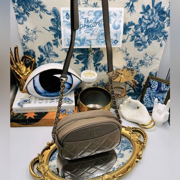 🆕 TORY BURCH 🧿 NWOT Savannah Chain Link Camera Bag, French Gray AUTHENTICATED - Picture 2 of 15